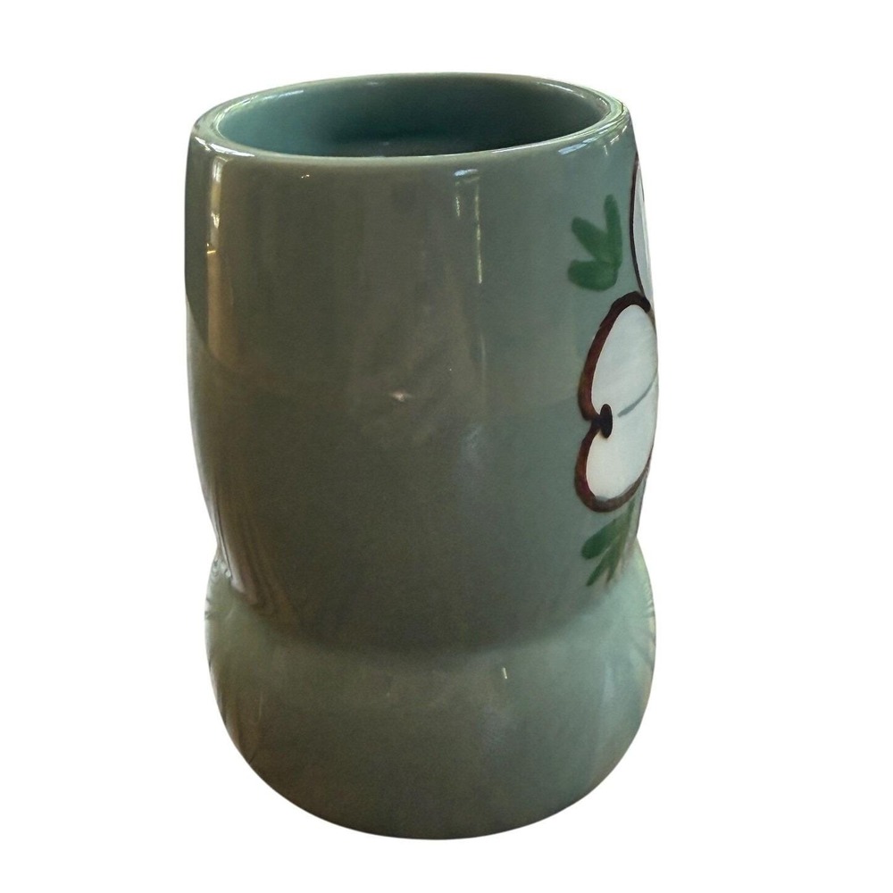 Sage Green Studio Pottery Mug Hand Painted Dogwood Flower Square Handle Tankard - Picture 4 of 8